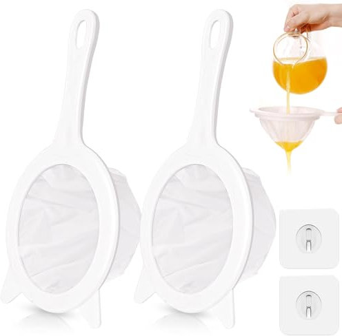 Prebarfun 2 Pieces 400/300 Mesh Plastic Nylon Fine Mesh Strainer, Fine Meshs Sieve with Handle, Nylon Sieve for Soy Milk,Tea,Juice,Coffee