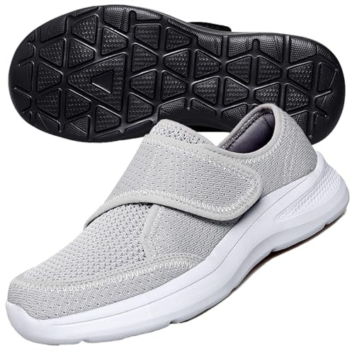 AEHO Scarpe Comode Anziani Sandali Larghi Comodi Scarpa Diabetica Donna Scarpe Anziani Donna Scarpe Elasticizzate Donna Piede Pianta Larga Donna,Grigio,38 EU