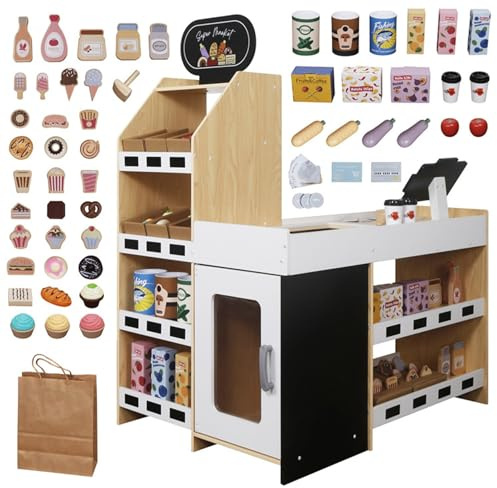 Magasin en bois supermarché magasin de jeux caisse enregistreuse argent accessoires enfants magasin marchand 83cm x 62.5cm x 107cm