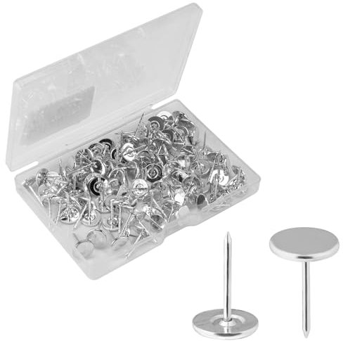 100stk Robuste Reißzwecken, Legierung Reißzwecken Flacher Kopf Polsternägel Dekorative Nägel für Holz Stoff Polster Zuhause Büro Heimwerkerprojekte(Silber)