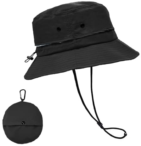 lifwimner Chapeau de Pêcheur Femme Homme, Chapeau de Soleil Imperméable Pliable, Mesh Boonie Hat Bucket Hat Séchage Rapide pour la Randonnée Camping Voyage Safari Plein Air(Noir)