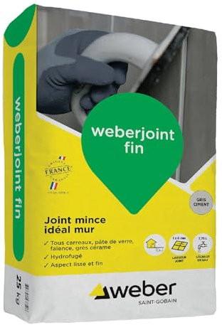 WEBER - Joint carrelage hydrofugé, 25kg, Gris Beton, idéal pour sol et carreaux rectifiés, Weberjoint intégral, de largeur de 2 à 20 mm