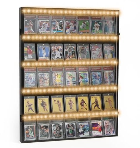 LED Baseball Card Display Case, Graded Sports Card Display Wall Cabinet for Trading Cards, PSA Card Display for Baseball, Football, Basketball, and Hockey Collectors