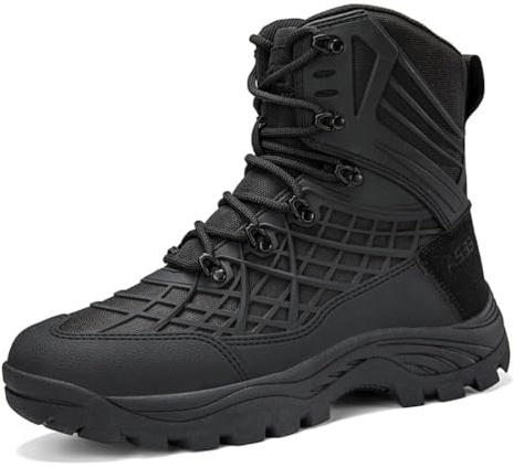 Xuanke Military Boots Mens Patrol Boots Commando Outdoor Desert Combat Boo ts Security Police Shoes Lace Up Safety breathable (Black,8)