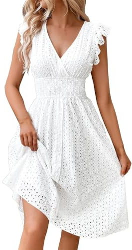 Vestido Invitada Boda Fiesta Elegantes Elegante Ropa Mujer Verano 2025 Vestido Boho Sin Mangas Ceremonia De Graduación Ropa Fiesta Playero Tallas Grandes Dresses for Women(Blanco,L)