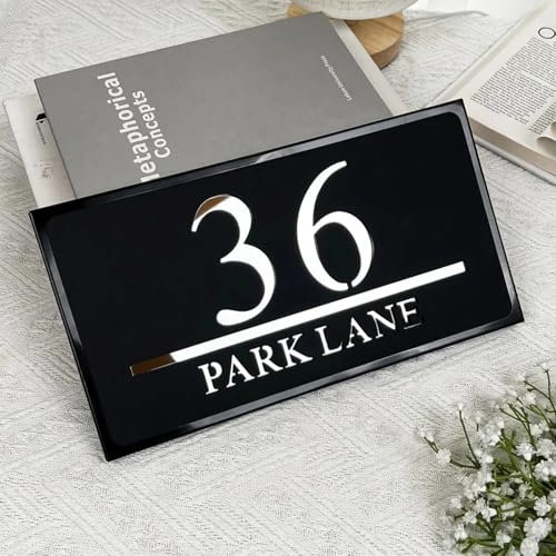 Targhetta per porta in acrilico con numero civico personalizzata, targhetta moderna per ingresso, cornice in lega di alluminio per indirizzo di casa (colore C, 15 x 28 cm)