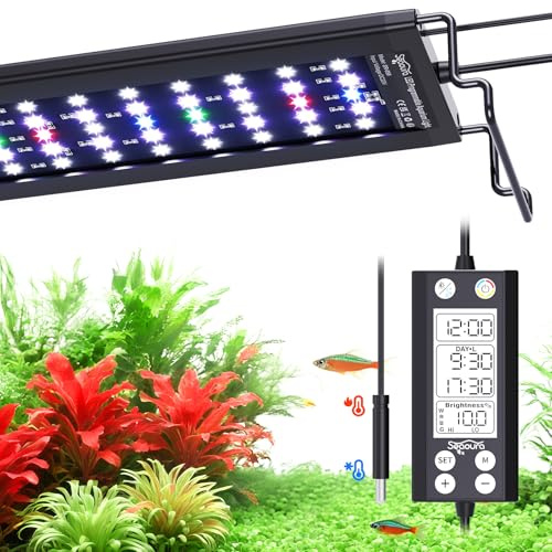 SEAOURA Lampe pour Plantes d'Aquarium avec Détecteur de Température, 45-60cm Spectre Complet Éclairage Bac, Programmable 24/7 Mémoire Extinction, WRGB, 20 Niv. Intensité Aquarium d'Eau Douce