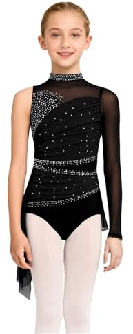 Aislor Vestido De Danza Lírica Para Niñas Leotardo Manga Larga Con Falda Tul Irregular Maillot De Patinaje Artístico