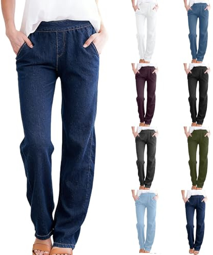 Jeans Elasticizzati Donna Jeans a Vita Bassa in Denim Leggeri Pantaloni Tinta Unita Sportivi Pantalone Taglia Grande con Tasche Moda Casual retrò Pantaloni di Tempo Libero Stile Vintage