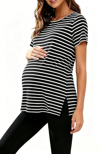 WOOXIO Women's Maternity Tops Short Sleeve Split Side Pregnancy Shirts Clothes