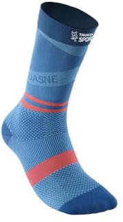 Thuasne - Chaussettes de Compression Mi-Mollet Running Sport UP ACTIV - Compression Dégressive de la Cheville vers le Mollet - Fabriquées en France - Bleu glacier/Perle/Corail, 39-42, S