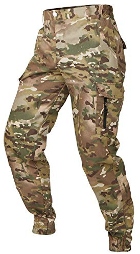 CARWORNIC Men's Camouflage Tactical Pants Waterproof Lightweight Ripstop Outdoor Hiking Tapered Cargo Pants Casual Paintball Hunting Work Pants Multi Pocket Military Camo Army Combat Trousers