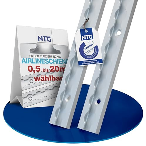 NTG Aluminium Airlineskenor set fyrkantig form 1–20 meter – fyrkantig airline-skena för lastsäkring – borrad och anodiserad – lastrem/1 meter och 2 meter (14 meter (7 x 2 meter))