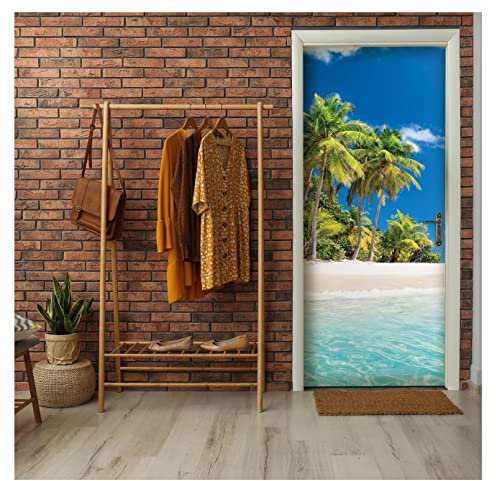 Türtapete Selbstklebend Strand Meer Natur - 91x211 cm einteilig - Türposter Fototapete für Tür Wohnzimmer Küche Badezimmer Türaufkleber Türfolie UV-Beständig Montagefertig