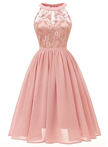 Robe de soirée élégante pour mariage - Dos nu - Swing - En mousseline de soie - Robe de cocktail, rose clair, S