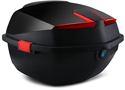 Topcase Motorradkoffer Helmkoffer passend für 2 Helme, 42 Liter Rückenlehne Top Box Koffer Top case universal, für Roller, Motorrad, Mofa & Quad, 40x40x28cm/15.7 * 15.7 * 11inch (Color : Black)