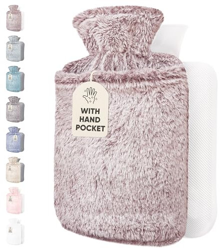 Hot Water Bottle - with Soft Premium Fleece Cover + Kangaroo Pocket - Plum, 2L - Heating Pad for Menstrual Cramps and Period Comfort - Bed Foot Warmer - Hot & Cold Compress for Pain Relief