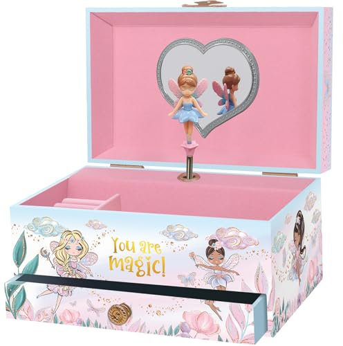 Musikalische Feen-Schmuckkiste für Mädchen – Kinderspieluhr, drehende Prinzessin und Spiegel, Prinzessinnengeschenk für Mädchen, Schmuckkästchen, Kindergeburtstagsgeschenk – Alter 3–10, rosa