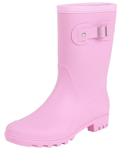 Fubotao Women's Mid Calf Rain Boots Waterproof Fashion Garden Shoes Anti-slipping Rainboots For Women Comfortable Insole Light Rain Shoes