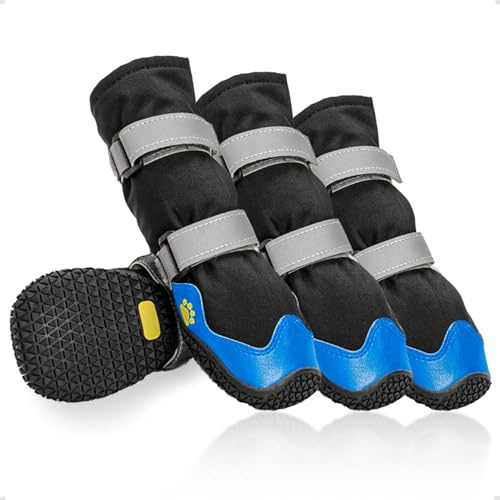 OHCOZZY Chaussure Chien avec Sangles réfléchissantes, Hautes Bottines Chien imperméables, antidérapantes Semelles résistant à l'usure, protège-Pattes pour Petits, Moyens et Grands Chiens(XL, Bleu)