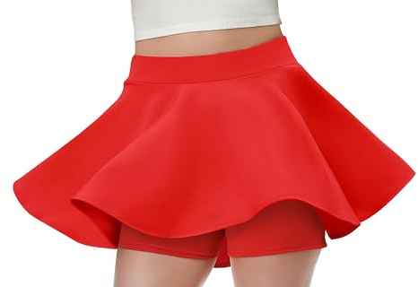 Falda para mujer de verano, gran elasticidad, básica, casual, A-linea, cintura alta, pantalón con falda, ligera, falda patinadora con pantalón debajo, versátil, minifalda, falda de tenis, rojo, M