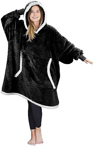 Catalonia Classy Übergroße Sherpa Hoodie Decke, Warme Kuschelige Decke mit Ärmeln und Kapuze, Oversized Kapuzenpulli Decke, Tragbare Decke als Geschenk für Familie und Freunde