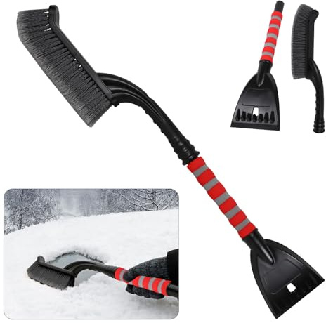 Hbxdeco 26 Snow Brush & Ice Scraper for Car Windshield Window, 2-in-1 Detachable Snow Removal Scraper, Scratch Free Snow Removal Tool with Ergonomic Foam Grip, Winter Car Accessories (Red)
