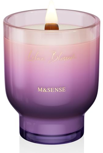 M&SENSE Grandi Candela Profumata 470g Fiore di Lillà con Stoppino Scoppiettante, 110H Dura, Cera di Soia Non Tossico Aromaterapia Candele, Vetro Design Room Decor, Regalo di Lusso per Donne/Natale