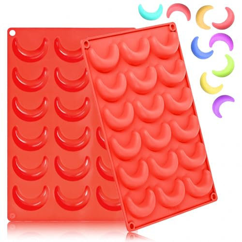 Lot de 2 Moules à Chocolat en Forme de Lune, Moule à Gâteau en Silicone Profonds Antiadhésifs, Moules à Barres de Chocolat pour Fourrage aux Noix, Bonbons ou Protéines, Résistants de -40°C à 230°C