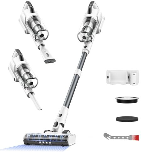 Klarpul Cordless Vacuum Cleaner, 600W 50KPa, Fast Charge 2H, 65 Mins Runtime, Self-Standing LED Light Touch Screen Stick Vacuum for Home Light Weight,for Pet Hair/Carpet/Floor