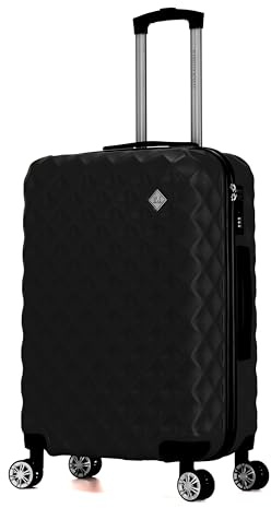 Preston Morgan Medium Suitcase on 4 Dual Spinner Wheels Super Lightweight ABS Hard Shell Hold Check in with Built-in TSA Lock (Black, 75L)