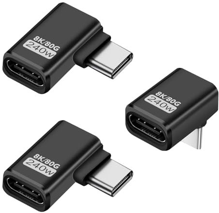 Puiseno USB-C Adapter, unterstützt Thunderbolt 5, USB 4 Gen 2, 240W, 80Gbps, kompatibel mit allen Geräten, seitlicher Winkel (2 Stück), vertikaler Winkel (1 Stück) - Schwarz