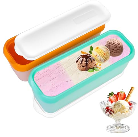 TAIANJI Lot de 2 récipients à crème glacée, 1,5 l - Réutilisables - Avec couvercles - Antidérapants - Pour sorbet, gelato, smoothies
