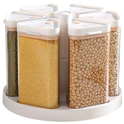 Dispensador giratorio de granos – Almacenamiento de cereales y aperitivos de 6 rejillas | Soporte de despensa de cocina de gran capacidad para harina, avena, aperitivos, encimeras, panadería
