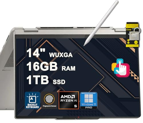 Lenovo Yoga 7 2-in-1 Laptop 14 WUXGA OLED Touch (100% DCI-P3, 600nits HDR) AMD 6-core Ryzen AI 5 340 (Up to 50 Tops) 16GB RAM 1TB SSD Pen for Designer Business Work Win11Pro ICP Acc