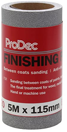 ProDec Rollo de 5m de Papel de Acabado de 320 Granos Extra Fino para Lijado entre Capas y Lijado de Automóviles - Rollo de Papel de lija de 115mm de ancho Compatible con Lijadoras de Máquina de Mano