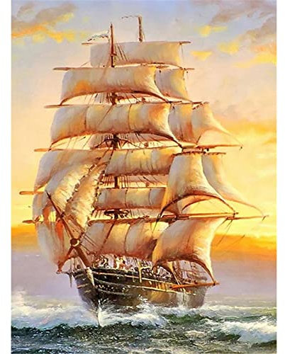 YSCOLOR Diamant Painting 5D Diamant Stickerei Schiff Segeln Landschaft Handgemachte Runde Diamant Malerei Landschaft Hand Kreuzstich Wohnkultur 30X40Cm