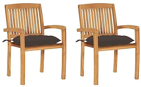 vidaXL Trädgårdsstolar 2 st med taupe dynor massiv teak