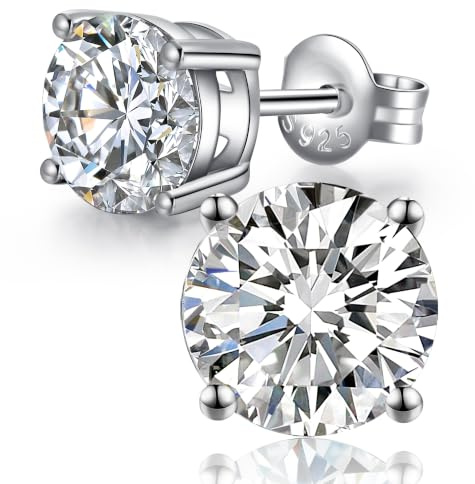 JiaYang Boucles d'oreilles en diamant CZ Boucles d'oreilles en argent sterling 925 avec zircone cubique Boucles d'oreilles hypoallergéniques rondes/carrées Boucles d'oreilles pour femmes/hommes