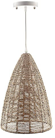 Trueshopping Large Rattan Wicker Lampshade for Ceiling Pendant Light Shade - Boho Dining Room & Bedroom Light with Sturdy Metal Frame & Fittings Included - Stylish Rattan Lamp Shade for Ceiling