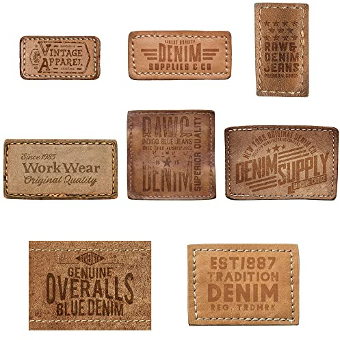 8 Patchs thermocollants pour vêtements. Appliqués sérigraphiés à repasser sur t-shirts, blouses scolaires, jeans, vestes. Design tendance : Denim, Bleu denim, Vintage - REF. 6499-U8 8 Patchs