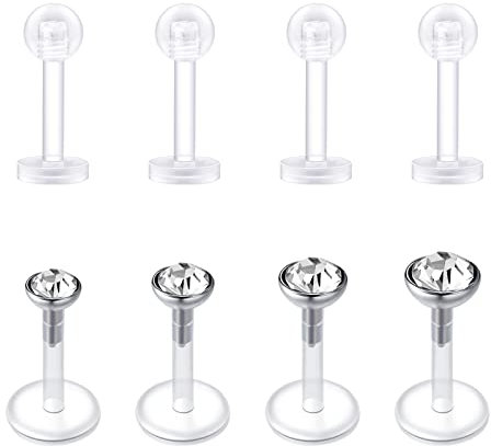 Rajnard 16G 6mm Tragus Helix Piercing Ohrringe Ohrstecker Clear Lippenpiercing Labret Stud Flexible Acryl Piercing Retainers Unsichtbar für Schule Arbeit