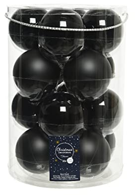 Kaemingk Weihnachtskugeln Glas 8cm x 16 Stück Christbaumkugeln Weihnachtsbaumkugeln Set Mix schwarz