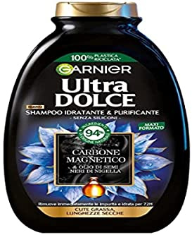 Garnier Ultra Dolce Carbone Magnetico, Shampoo Idratante e Purificante, 94% Origine Naturale, Per Cute Grassa e Lunghezze Secche, Senza Siliconi, 300 ml