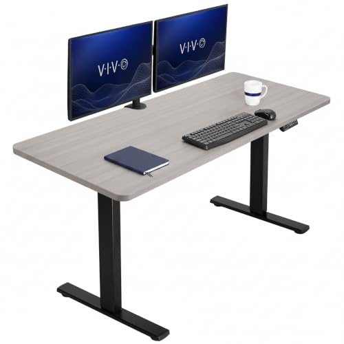 VIVO Electric Height Adjustable 152cm x 61cm Memory Stand Up Desk, Dark Gray Solid One-Piece Table Top, Black Frame, Standing Workstation with Preset Controller, 1B Series, DESK-KIT-1B6G | Electric, Holds 220 lbs, Sit Stand, Height Adjustable, Solid One-Piece Table Top, Memory Presets, 1B Series, Black Frame