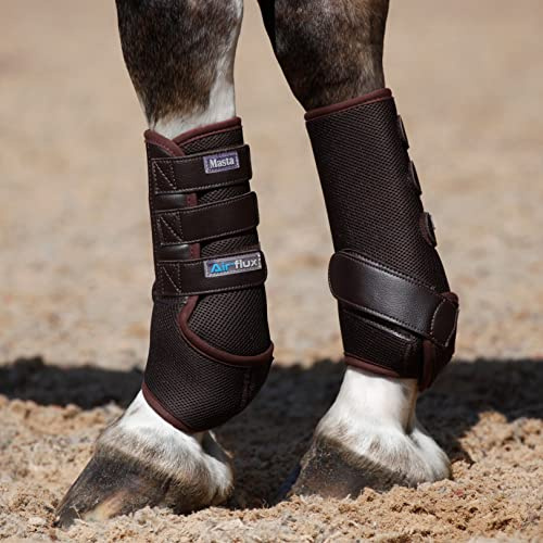 Masta Air-Flux Support Horse Boots - Schooling Training Neoprene Wrap Boot with 3D AirMesh for Horses - Soft & Comfort Extremely Lightweight Legs Protectors - Set of 2 - Brown, Size Full