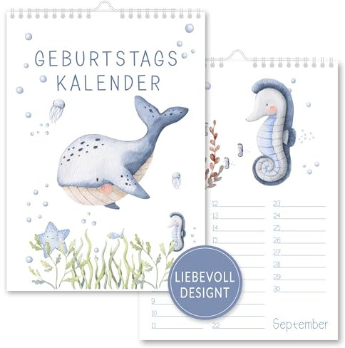 Geburtstags-kalender für Kinder | DIN A4 Wandkalender Kinderkalender jahresunabhängig immerwährend mit Meerestieren | Geschenkidee für Mädchen Jungen | Deko für Kinderzimmer Kindergarten | Calmondo