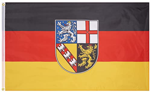 MUWO Flagga 16 tyska förbundsländer + Mallorca 90 x 150 cm, dubbelsidig trädgårdsflagga, väderbeständig fanflagga, polyester landsflagga Tyskland, med metallöljetter (Saarland)