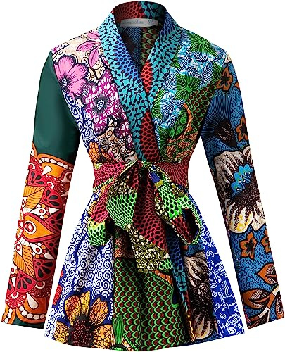 SHENBOLEN Women African Traditional Batik Print Long Sleeve Shirt Dashiki Casual Cotton Shirt(Small,F)