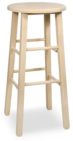 OKAFFAREFATTO MADDALONI Sgabello da bar tondo legno grezzo da dipingere h 68 cm gambe dritte